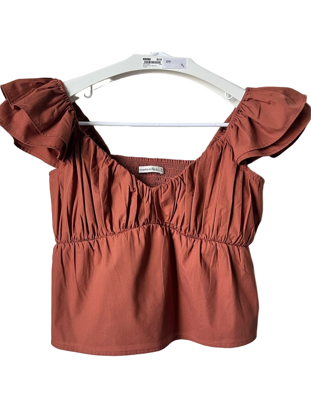 Abercrombie  Brown Ruffle Poplin Top Size M Cotton Blend
